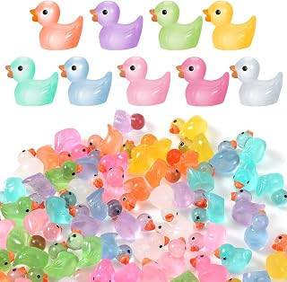 Heyu-Lotus 100pcs Mini Resin Ducks Decoration, Tiny Luminous Miniature Ducks Figures for Crafts Home Prank Game Aquarium Garden Landscape Dollhouse Potted Decorations