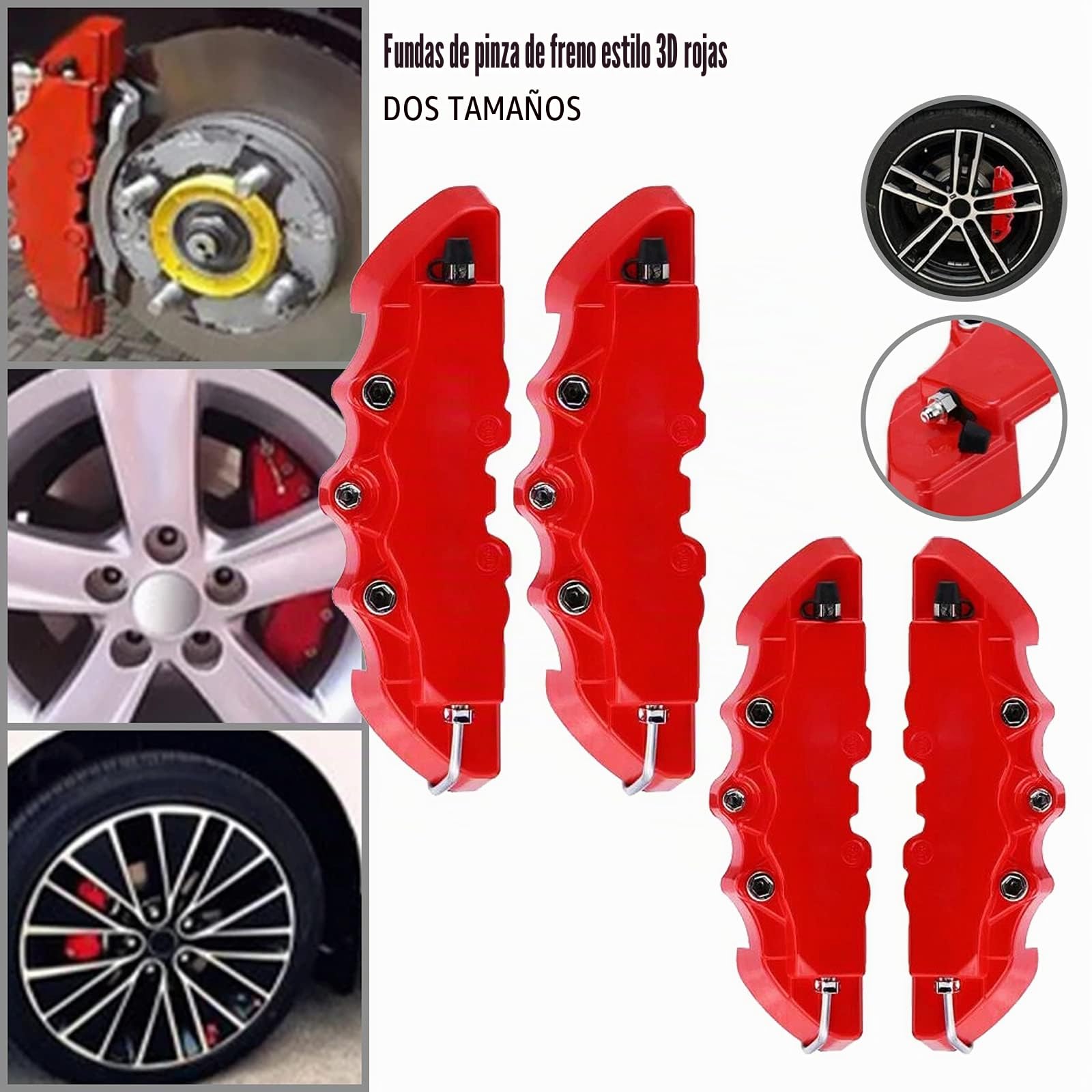 Juego de 4 cubiertas de pinza de freno de coche, 4 piezas, pinzas de freno de rueda de coche, duraderas, 3D, para cubo de rueda de 16 a 22 pulgadas (rojo)