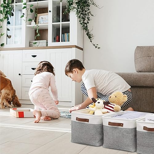 Vista 24 de HNZIGE - Canastas pequeñas de tela para organización (paquete de 6) canastas plegables de almacenamiento para estantes, armarios, lavandería, Asas