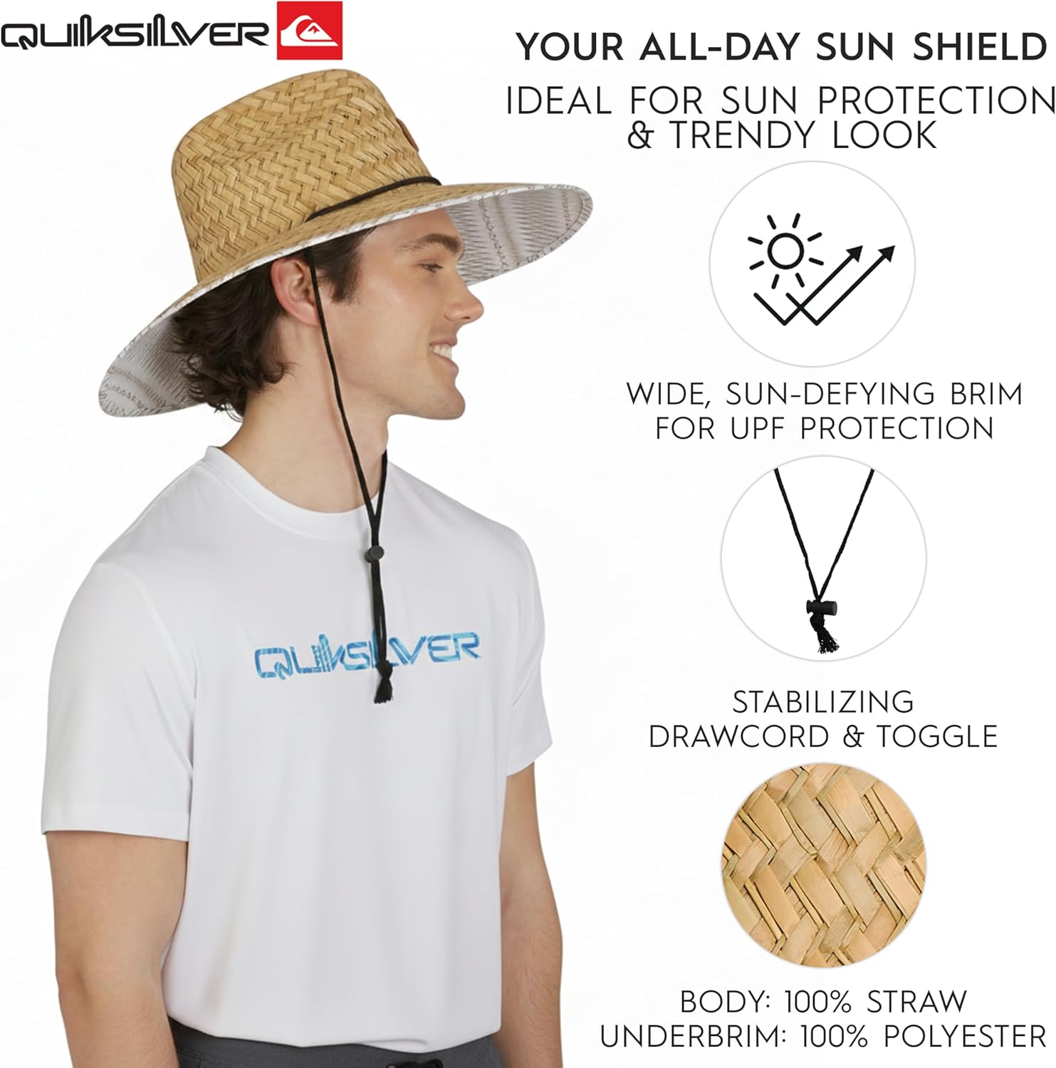 Quiksilver Men's Wide Brim Outdoor Lifeguard Straw Sun Hat - Image 4
