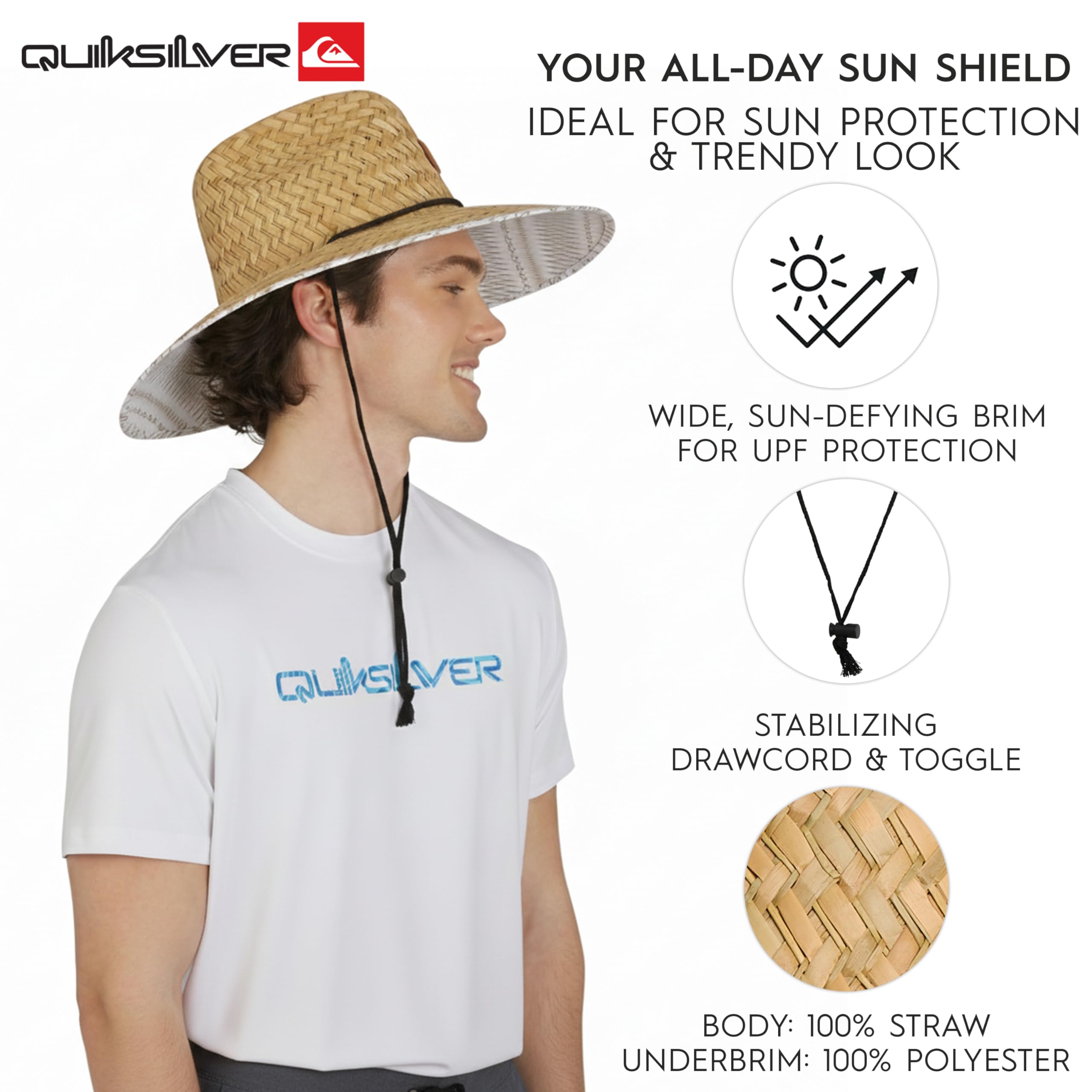 Quiksilver Herren Sonnenhut Wide Brim Outdoor Sun Protection Lifeguard Straw
