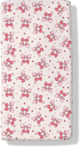Pink Cherry Bows Baby Boys Girls Crib Sheets Cute Cherries Bows Stars Fitted Cri