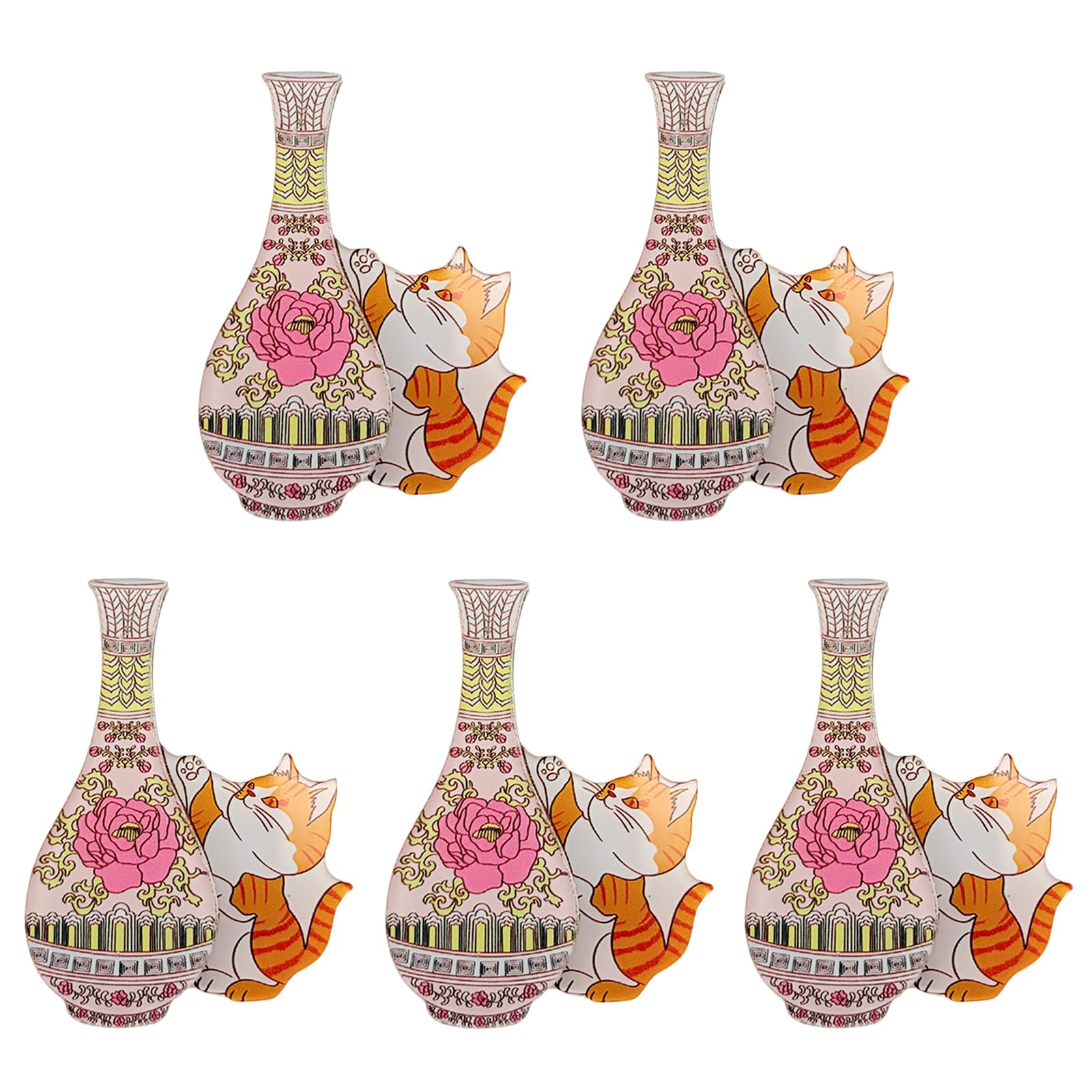 Cute Cat Whisker Holder - Vase Refrigerator Magnets, Keepsake & Decorative Acrylic Pet Memorial Magnets Vase, Fur Holder & Gift for Cat Lovers, Home & Office Flower Vase 5-Pack