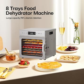 Panana Food Dehydrator Machine, Dehydrators for Jerky, Stainless Steel Dehydrater for Fruits, Vegetables, Herbs, Mushroom, Dog Treats, Dehydrators Christmas Gift, New Year Gift (New-8 Trays)