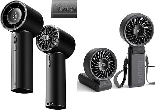 JISULIFE Foldable Handheld Fan Life7, High-Power Motor with Handheld Fan Pro1 Mini, Elite PU Leather, 30 Hour Cooling