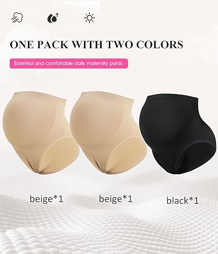 Miniatura 6 de Bragas de maternidad Brabic para mujer de cintura alta ropa interior para embarazo soporte para el vientre paquete de 3 1 negro + 2 beige, 2 negro+1