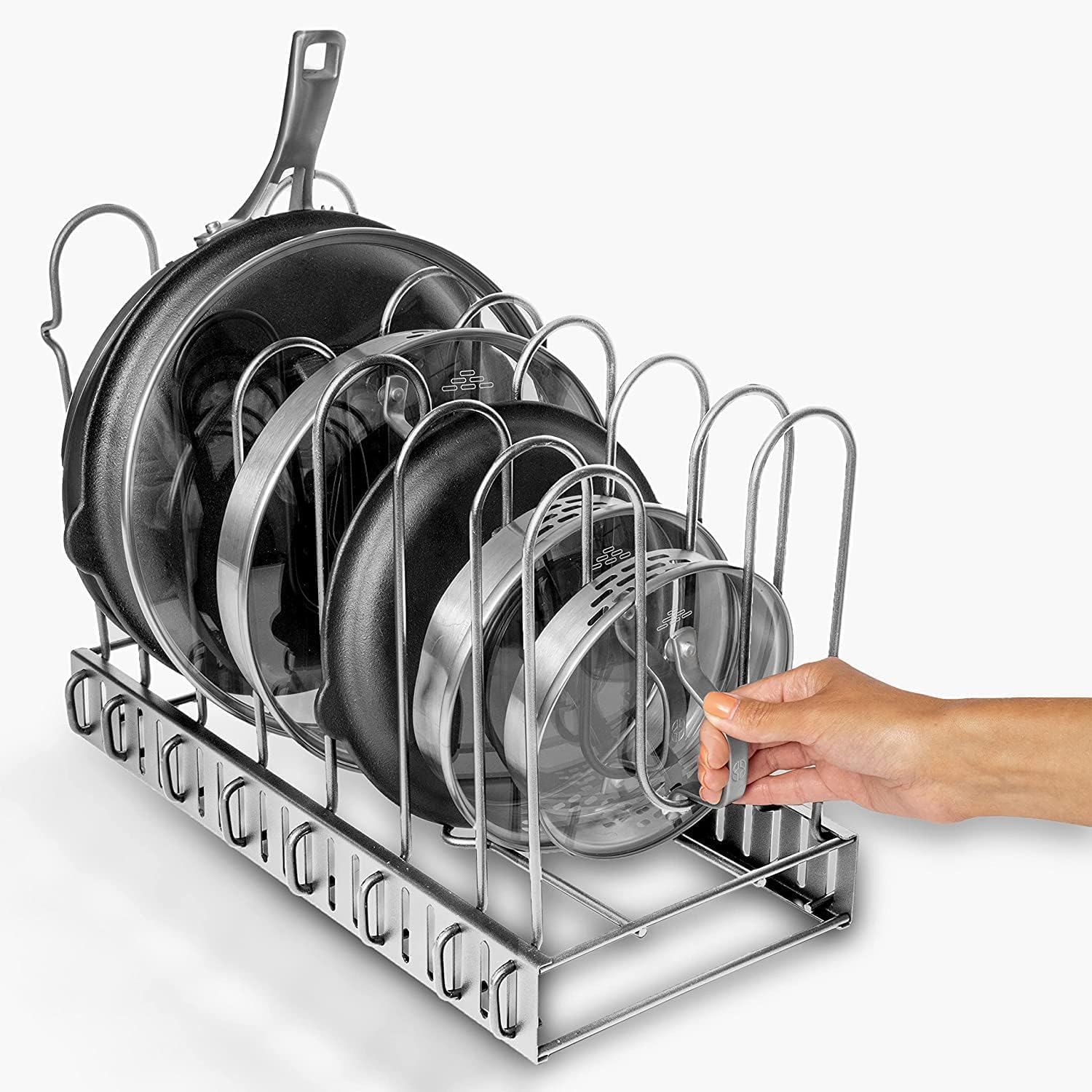 Upgraded Pan Organizer Rack for Cabinet with 3 DIY Methods (Silver)
