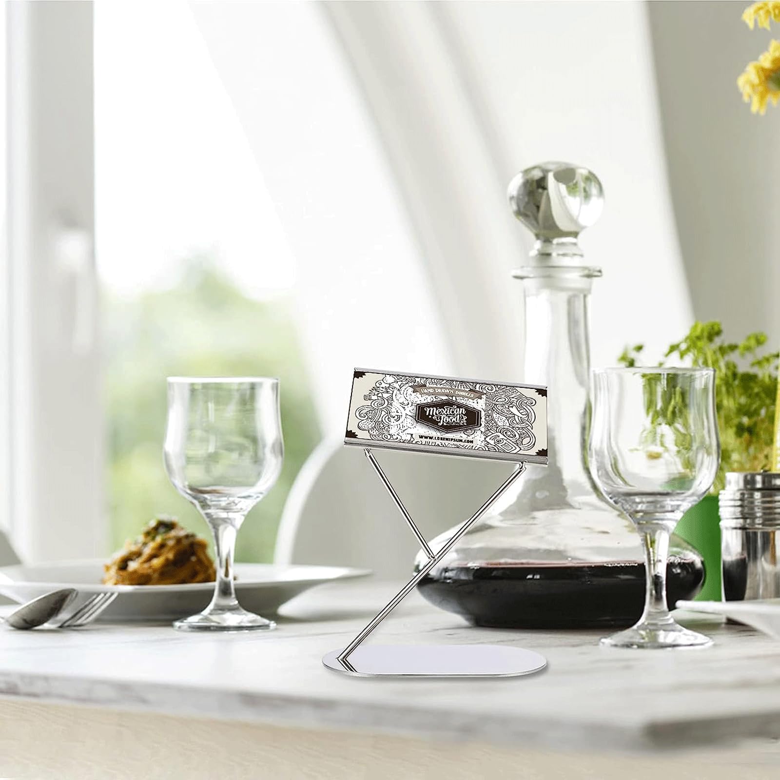 Soporte De Metal Tipo Y para Números, Abrazadera para Tarjetas, Tarjetas De Mesa, Soporte para Menús, Cenas, Nombres De Invitados, Carteles De Comida (Plateado)