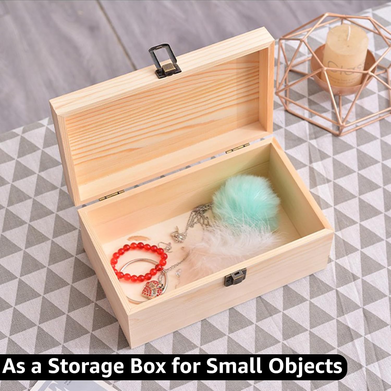 Acrux7 Unfinished Wood Box, 9.1" x 9.1" x 3.9" Large Wooden Box with Hinged Lid, Wooden Boxes for Crafts DIY Art Hobbies and Home Storage