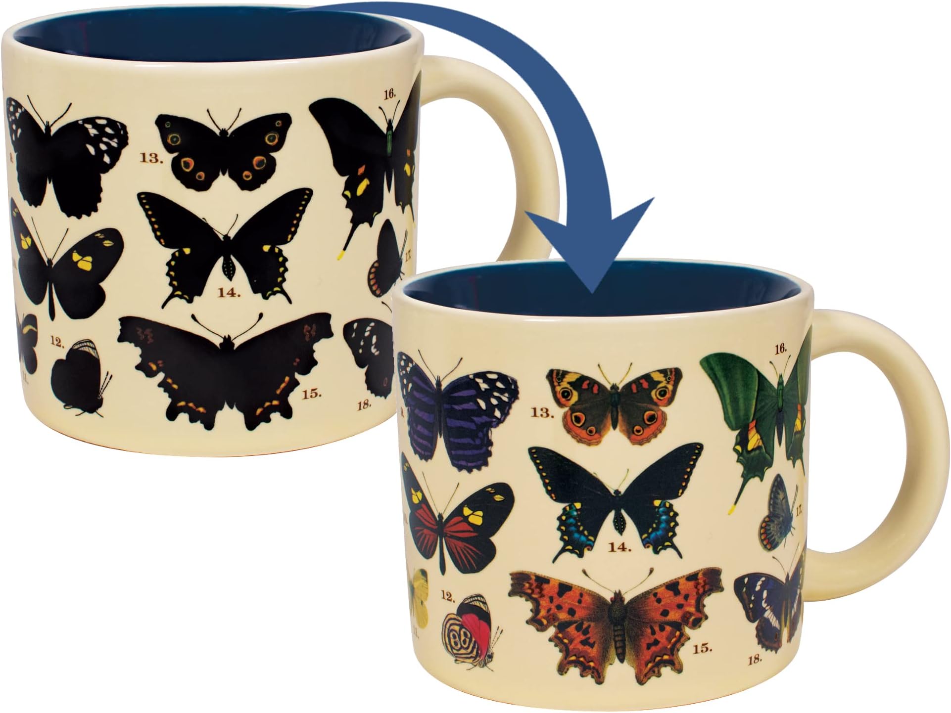 The Unemployed Philosophers Guild Butterfly Color Changing Heat Transforming Mug - Hot Coffee Reveals 18 Butterflies in Beautiful Colorful Detail, Comes in a Fun Box, 14oz.