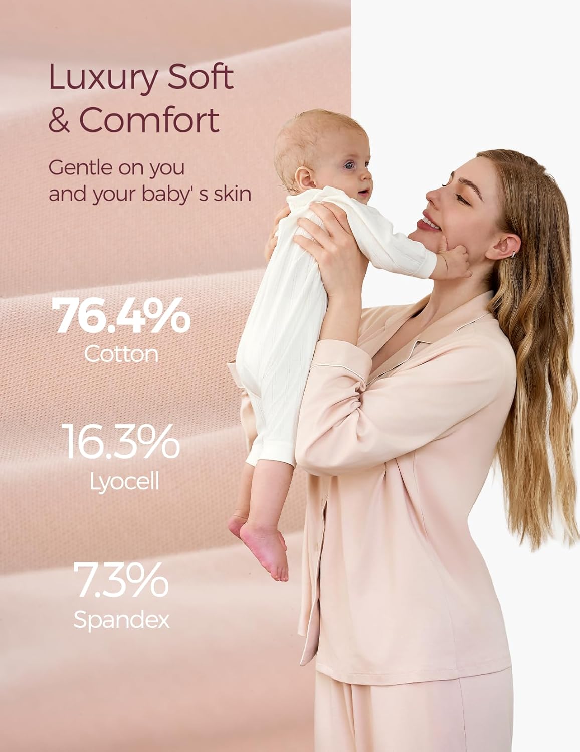 Momcozy Postpartum Nursing Pajama Set for Women 2 Piece, Long Sleeve V Neck Button Down Cotton Maternity Lounge Pjs Pink - Image 4