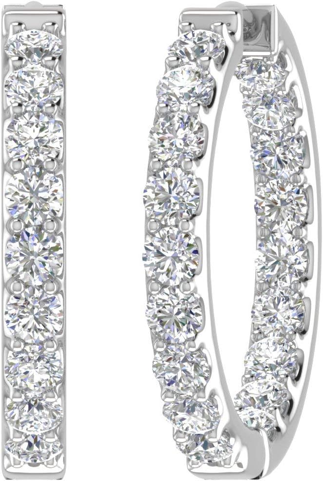 2 to 4 Carat (ctw) inside-out Natural Diamond Hoop Earrings in 14K Gold - IGI Certified (SI1-SI2 Clarity)