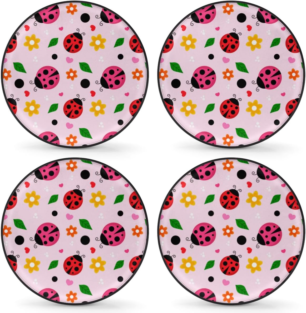 Cartoon Ladybug Tire Covers Portable Spare Tire Cover Soft Durable Waterproof Dustproof Set of 4 Bags 16 Inches for Car Truck SUV Trailer Camper