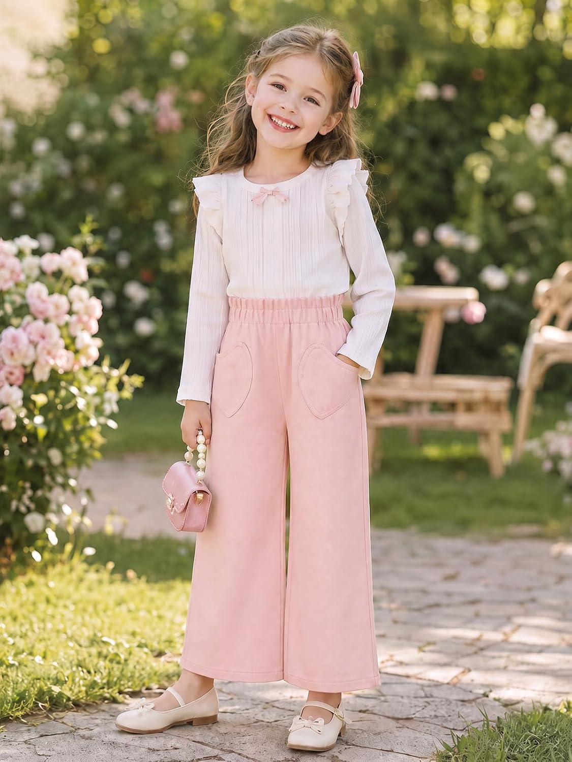 Haloumoning Toddler Baby Girl Elastic Waist Wide Leg Pants with Pockets
