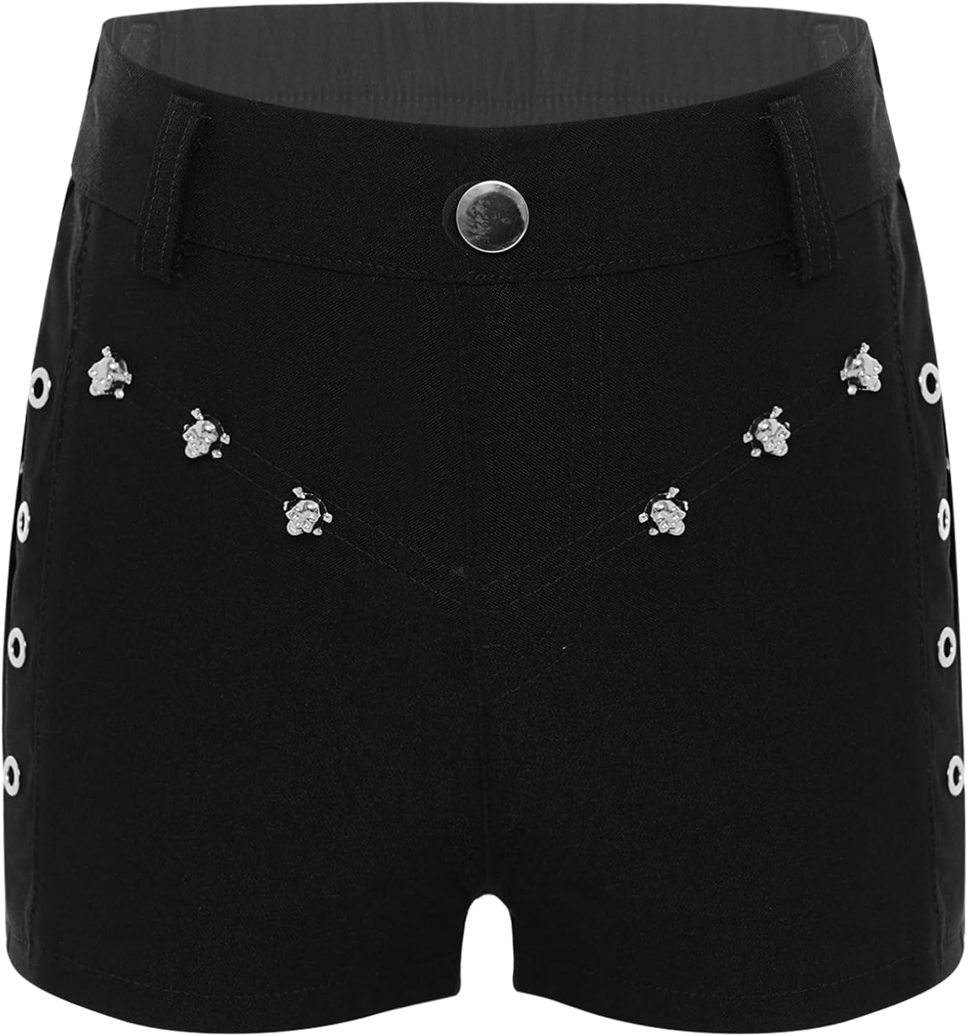 Freebily Kids Girls Hip-hop Jazz Dance Shorts Elastic Waistband Shorts with Eyelet Skull Decor Casual Wear
