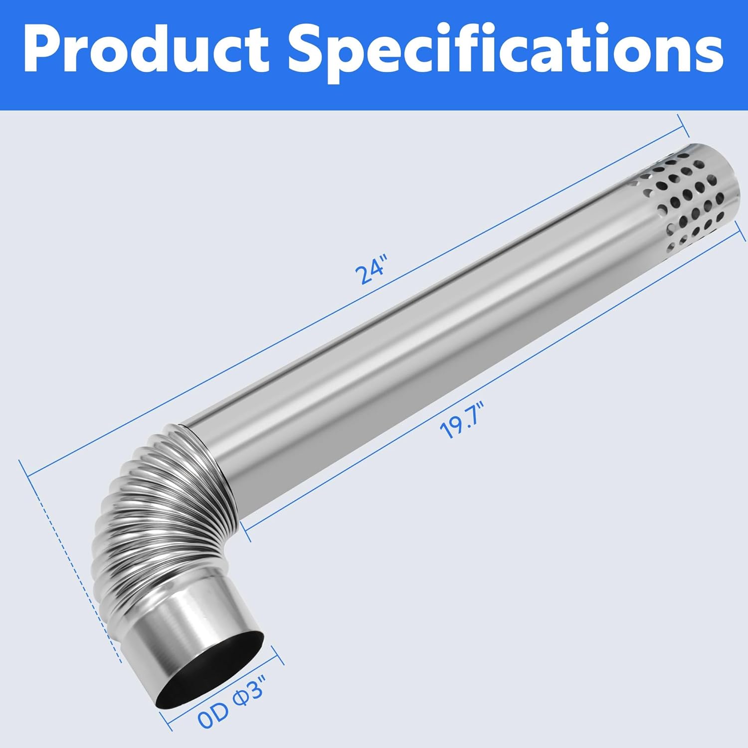 3" OD Stainless Steel Water Heater Vent Pipe, Tankless Water Heater Vent Kit, Includes a Horizontal Termination Pipe and an Elbow