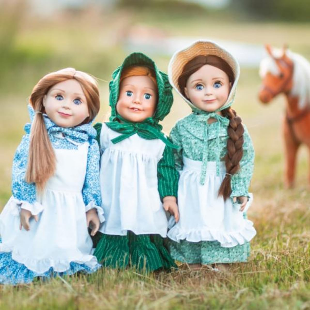 The Queen's Treasures 18 Inch Doll Clothes, Little House on The Prairie Dress Outfit, Authentic 1880's Design Calico Dress & Bonnet with White Apron, Compatible for Use with American Girl Dolls