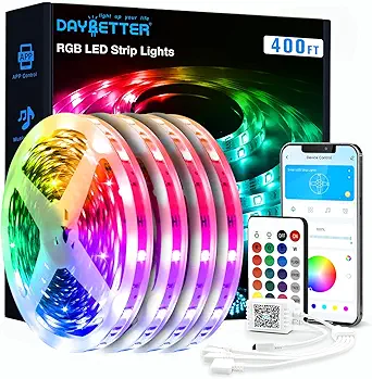 DAYBETTER LED Strip Lights 400ft (4 Rolls of 100ft), Color Changing Lights Strip for Bedroom, Desk, Indoor, Room Bedroom, Girl Boy Brithday Gifts RGB Decor with Remote and 24V Power Supply