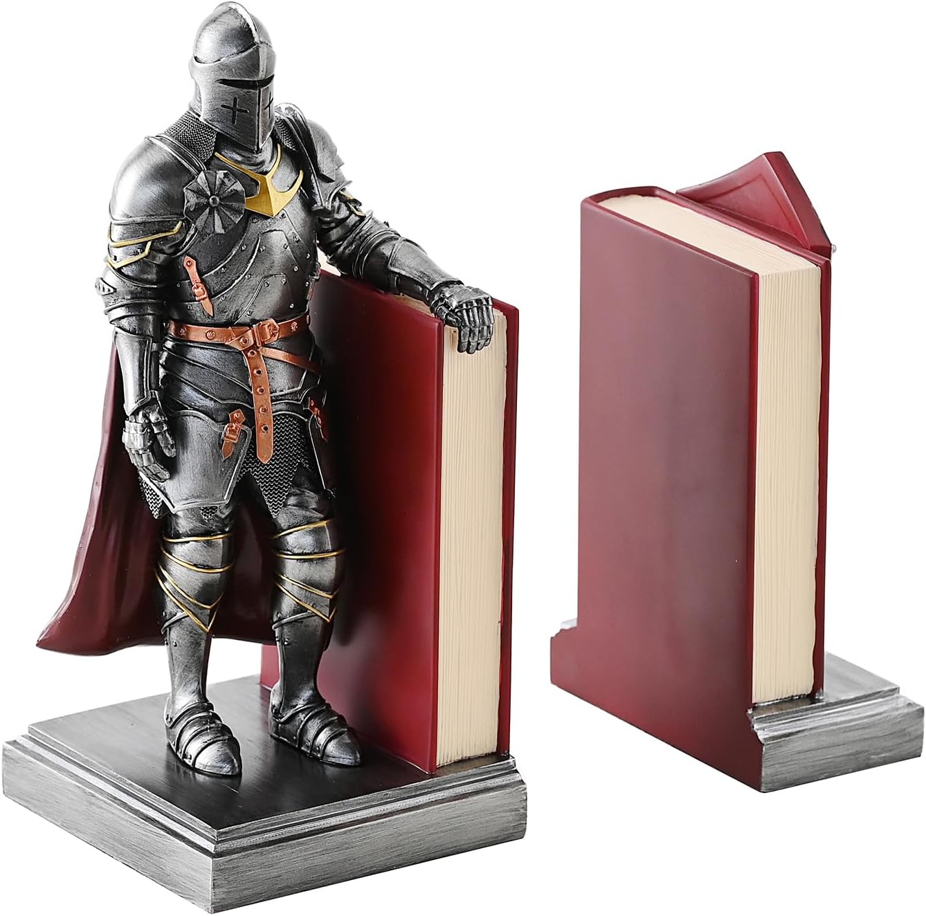 Medieval Armored Warrior Bookends for Shelves, Samurai Bookends for Heavy Books, Book Kends Ornament Decorations for Office Home (Iron&Red)