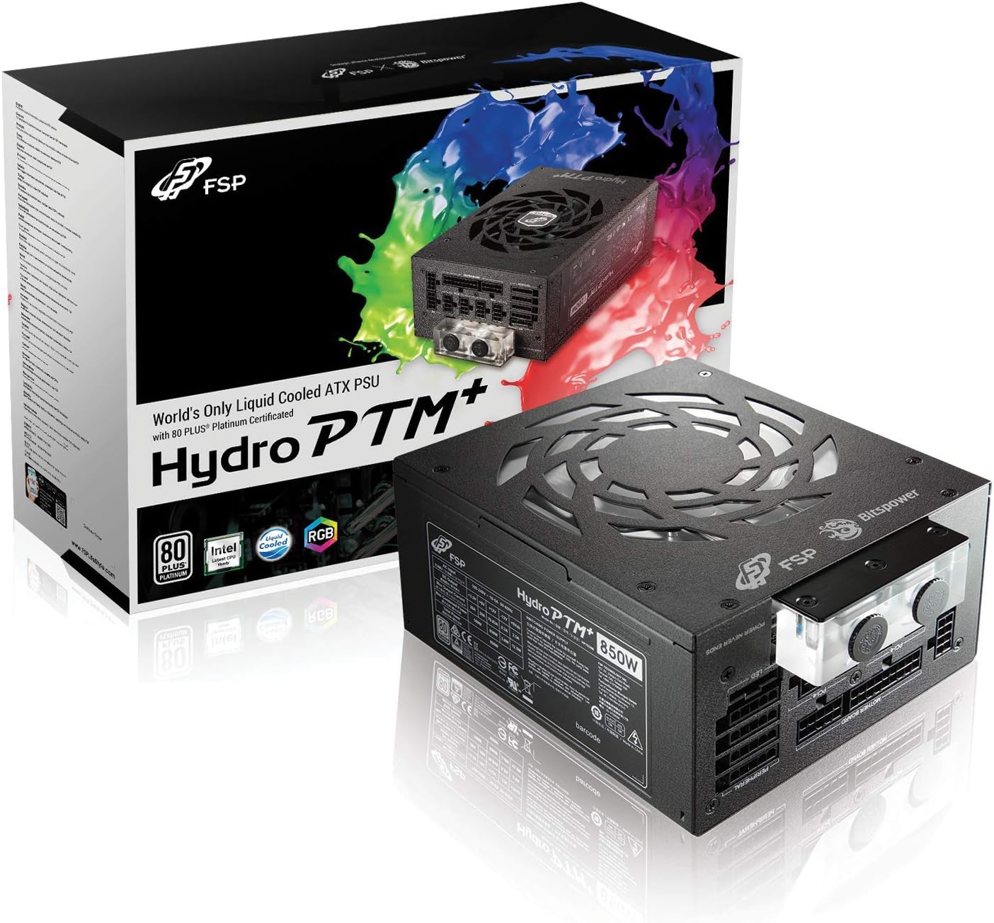 FSP Hydro PTM+ 850W Liquid-Cooled PSU with RGB Lights, 80PLUS Platinum Certified, Fully Modular ATX12V/EPS12V (HPTM+ 850W)