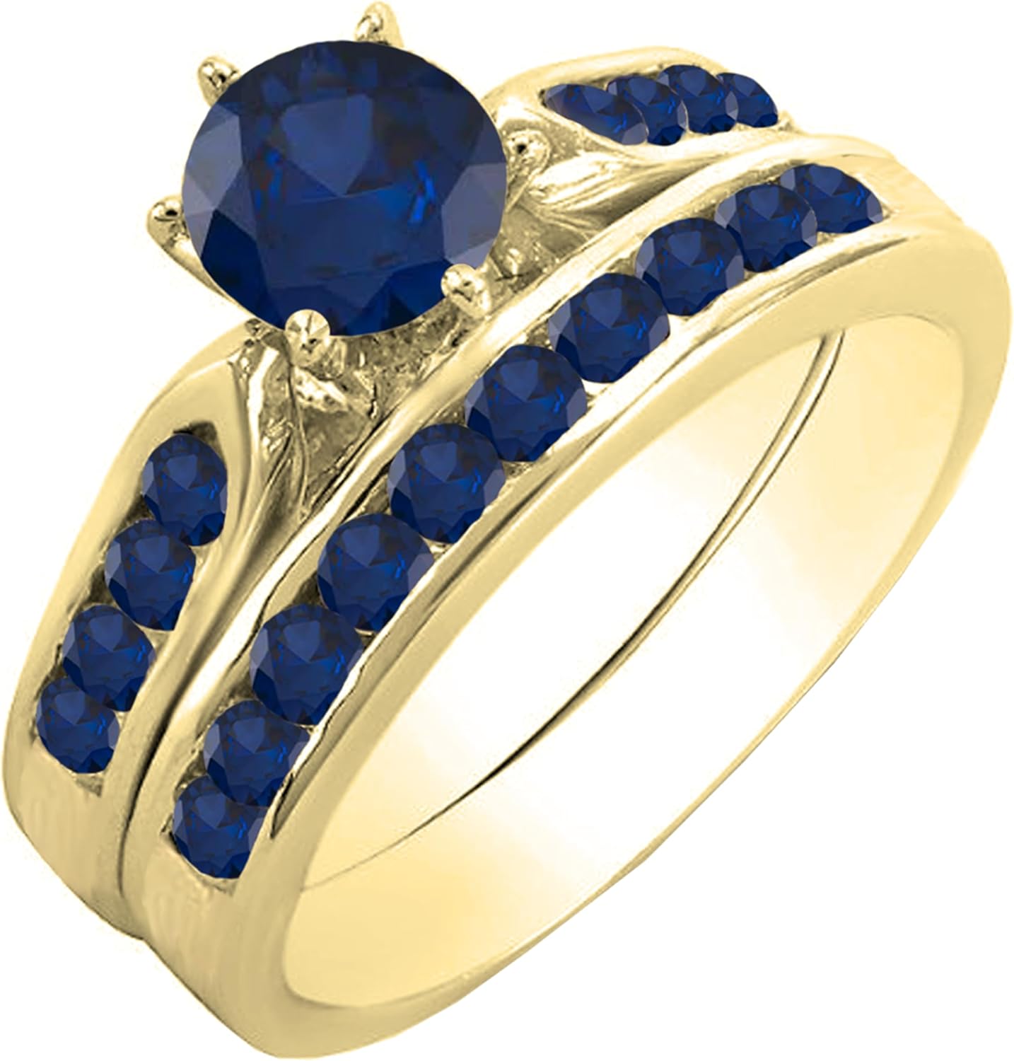 Dazzlingrock Collection 1.00 Ctw 14K Solid Gold Round Blue Sapphire Womens Bridal Engagement Ring Set with Matching Band