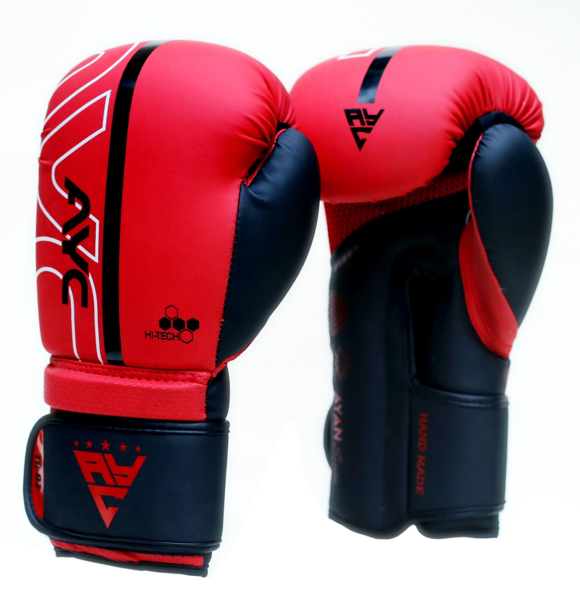 AYC Boxing Gloves for MMA Punch Bag and Muay Thai Training Mitts, Faux Leather Punch Gel for Sparring, Heavy punching bag, Kickboxing, and Speed Ball Training MMA Gloves (Red Black, 12 OZ)