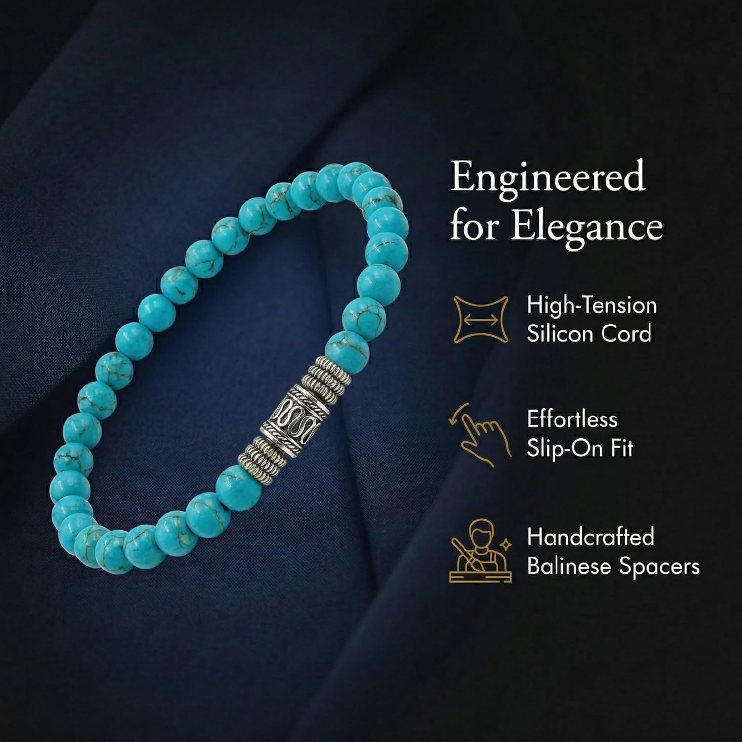 Kartini Studio Turquoise Bracelet, Turquoise and Sterling Silver Beads Bracelet, Men's Bracelet