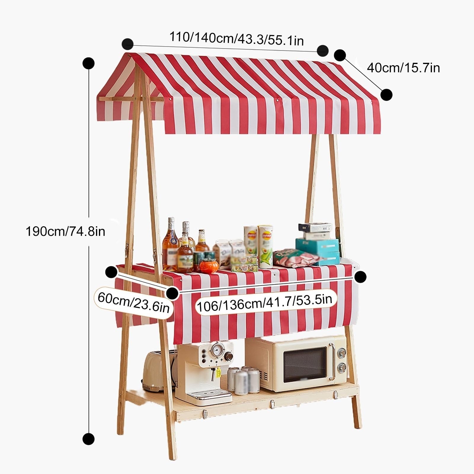 Carro De Comida De Madera, Puesto De Venta Plegable, para Tiendas Mercados(Pink,110cm/43.3in)