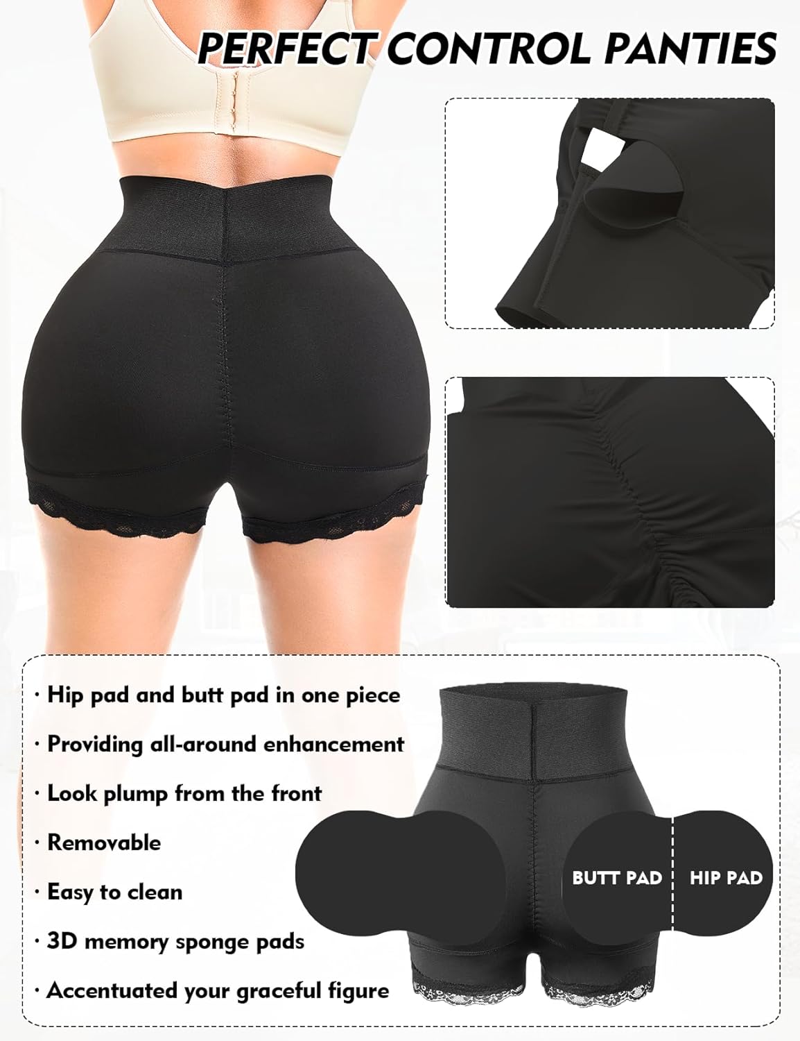Women Padded Tummy Control Panties Butt Lifter Crotch Hip Pads Enhancer Seamless High Waisted Booty Underwear - Image 4