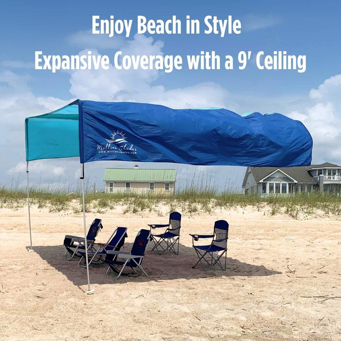 MillionShades® Beach Shade Canopy – Grande 14 ft x 14 ft Wind-Propelled® Sun Shade for Beach with UPF 50+, 360° Views, Quiet & Lightweight Design, Easy Setup Tent - Windproof Beach Shelter