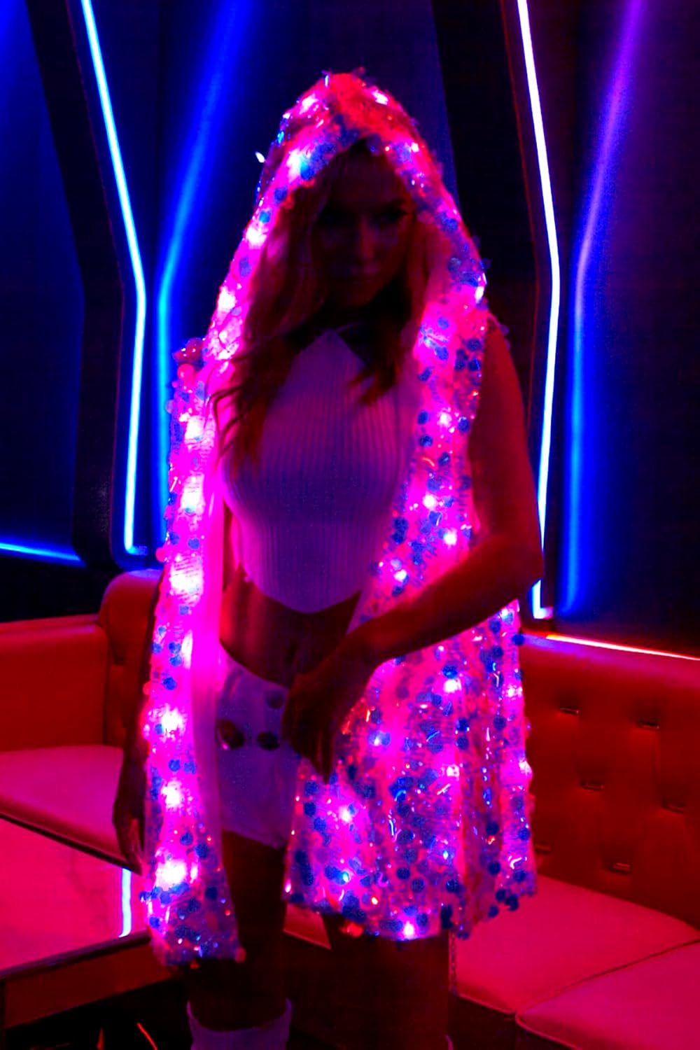 LED Light up Sequin Jacket for Women Flash Sparkly Vest Led Rave Costume Festival Outfits - Image 2