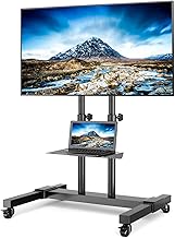 TV Stand, Compatible with 37 - 80 inch TVs, Large TV Stand, With Casters, Height Adjustment, Up To 15° Up & Down Tilt, Up To VESA 600 X 400 mm, Load Capacity 110.2 lbs (50 kg), For Corporate,