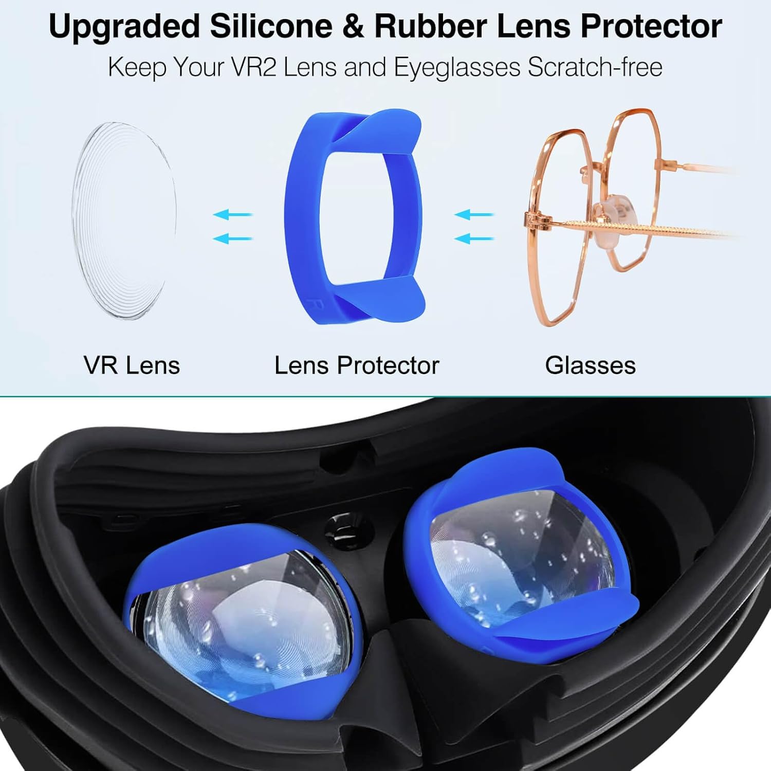 Rubber Glasses Spacer for PSVR 2, Silicone Lens Protector Compatible with PlayStation VR2, Anti-Scratch Adapter Ring Insert for PS5 VR2 Myopia Glasses Wears Improve VR Gaming Experience (Blue)