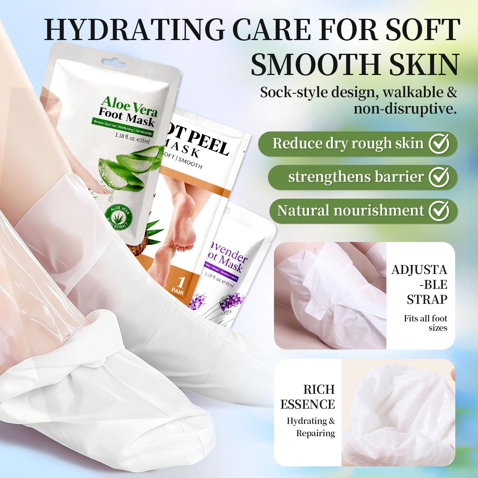 3 Pares Mascarilla Pies Exfoliante y Hidratante, Calcetines Exfoliantes de Pies para Eliminar Durezas y Callos, Peeling Pies Profesional para Pies Suaves, Coco, Lavanda, Aloe Vera - 4