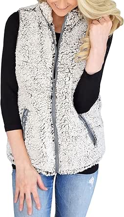 MEROKEETY Women's 2023 Winter Casual Sherpa Fleece Lightweight Fall Warm Zipper Vest with Pockets