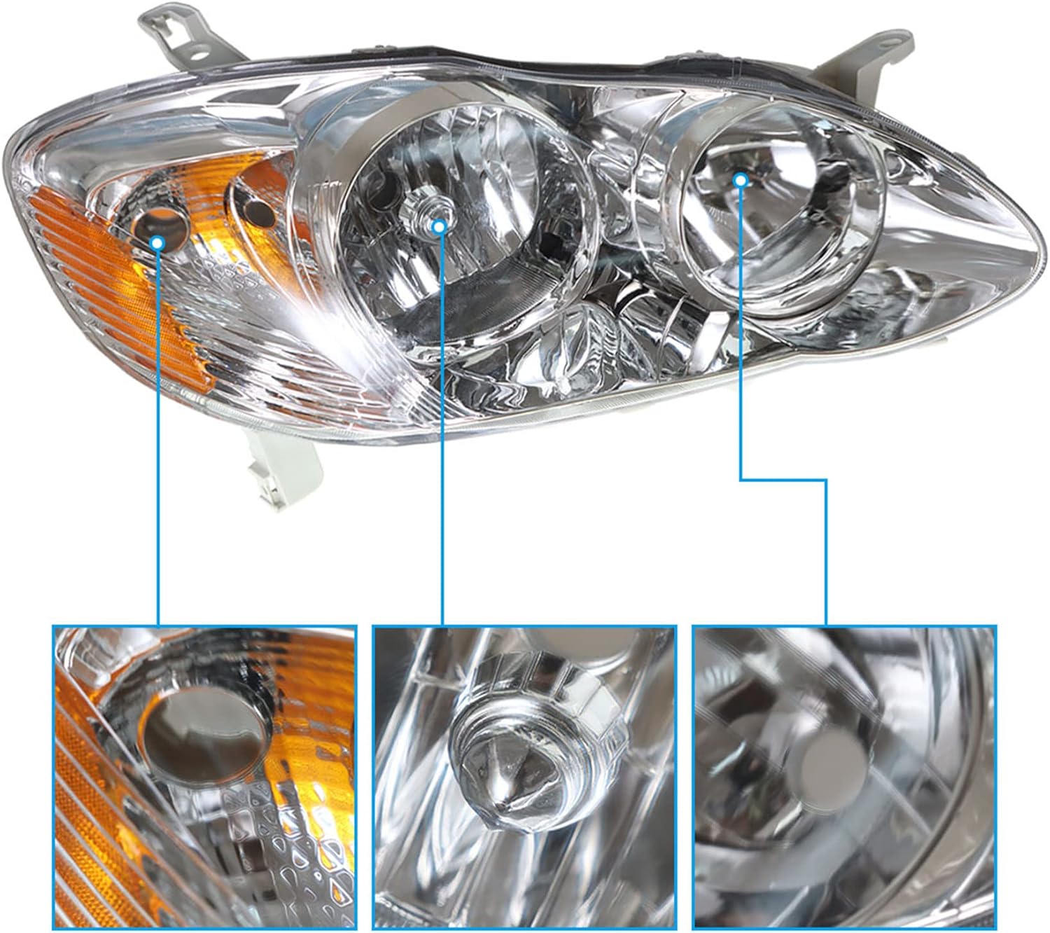 Headlights Left and Right Side Black Replacement for P-rius 2006 2007 2008 2009 TO2519110, TO2518110