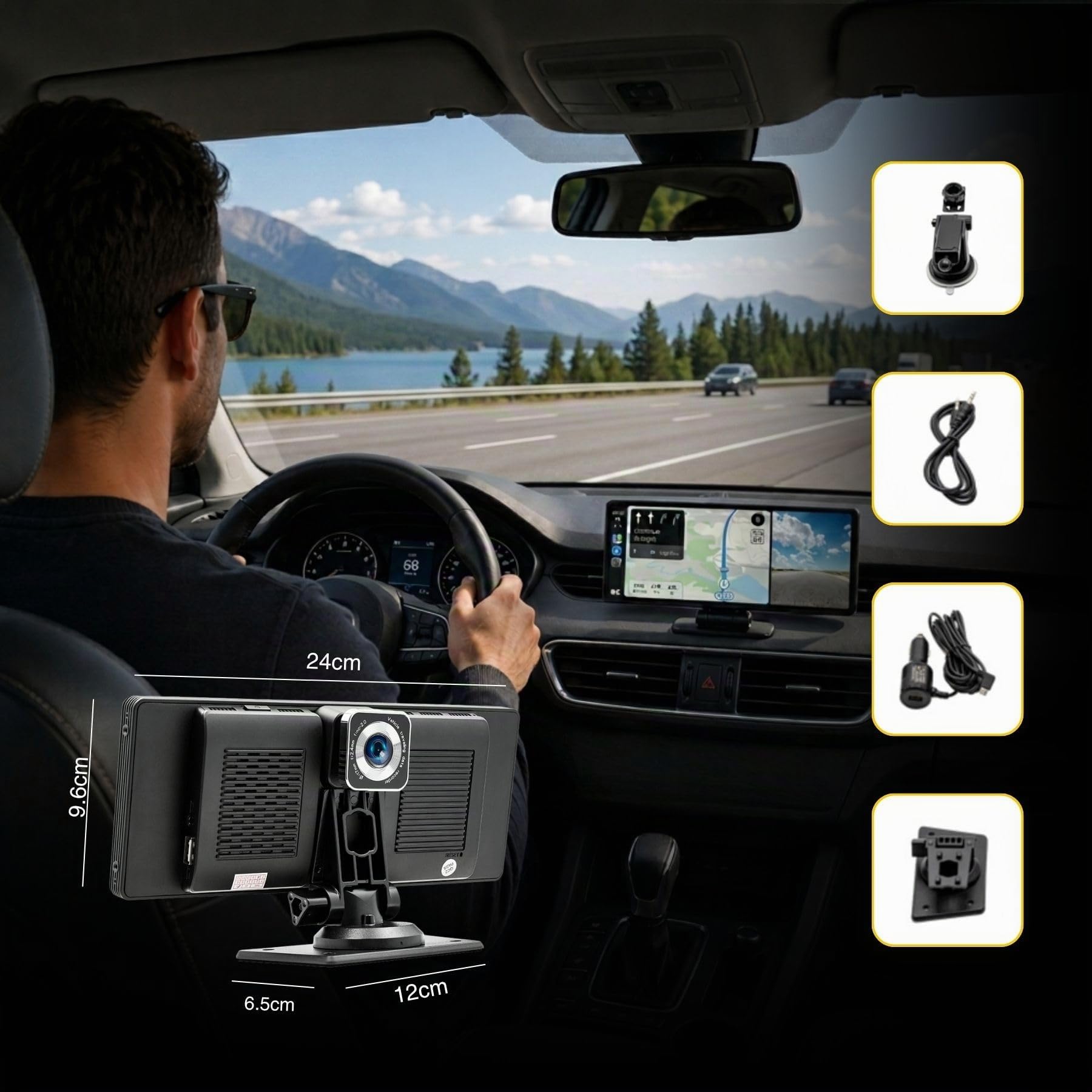 Belson B 5303R Sistema Multimedia 10” IPS con Compatible CarPlay & Android Auto, Proyección Inalámbrica, DVR 1080P/2K/4K, WiFi Video, FM, Bluetooth, AUX, USB C