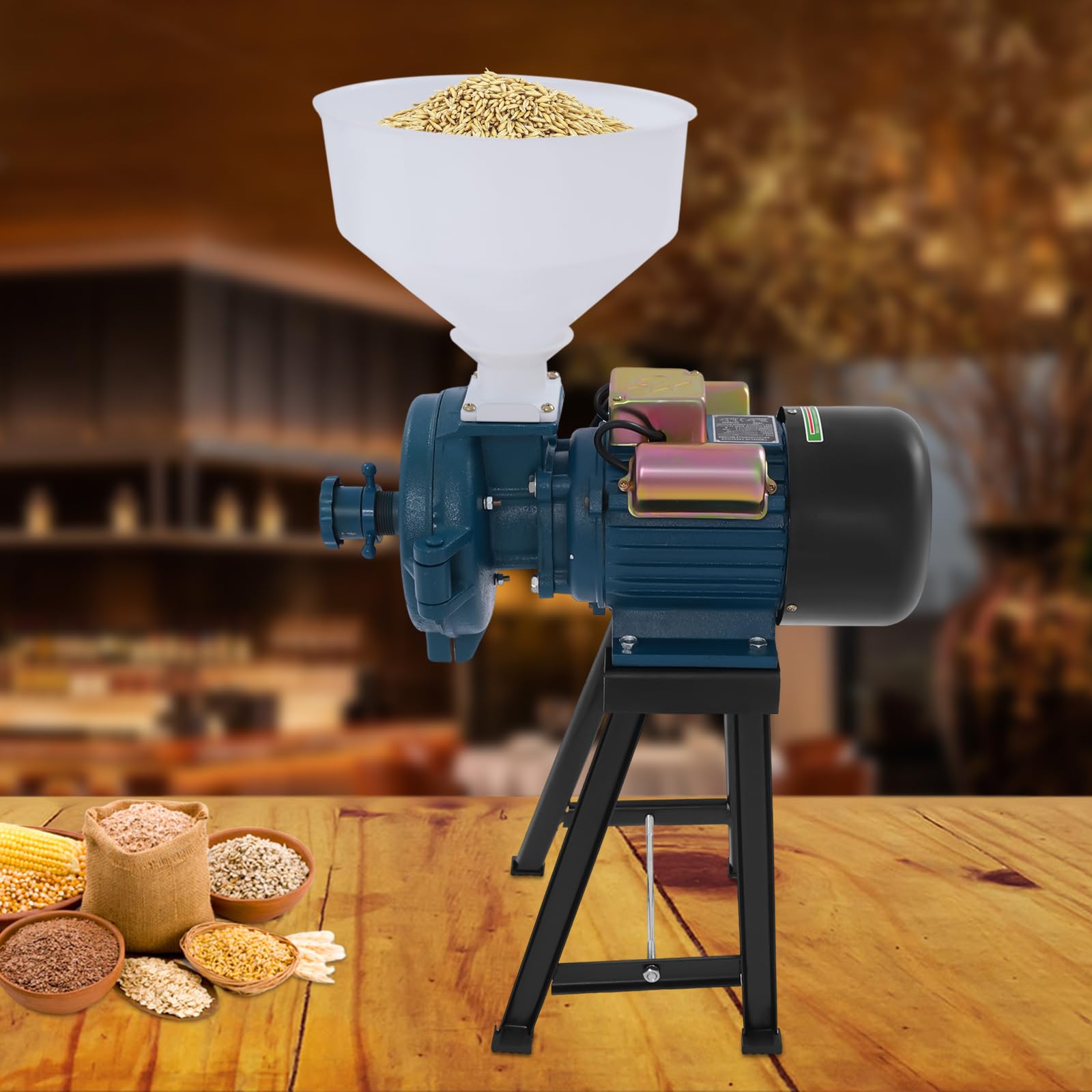 Kommerzielle Getreidemühle 2200W Trocken-Mahlmaschine Getreideschleifer Modell 150 mit 150mm Schleifscheibe für Mais Reis Weizen 60 kg/h Leistung Hochleistungs Elektro Getreidemühle inkl Trichter