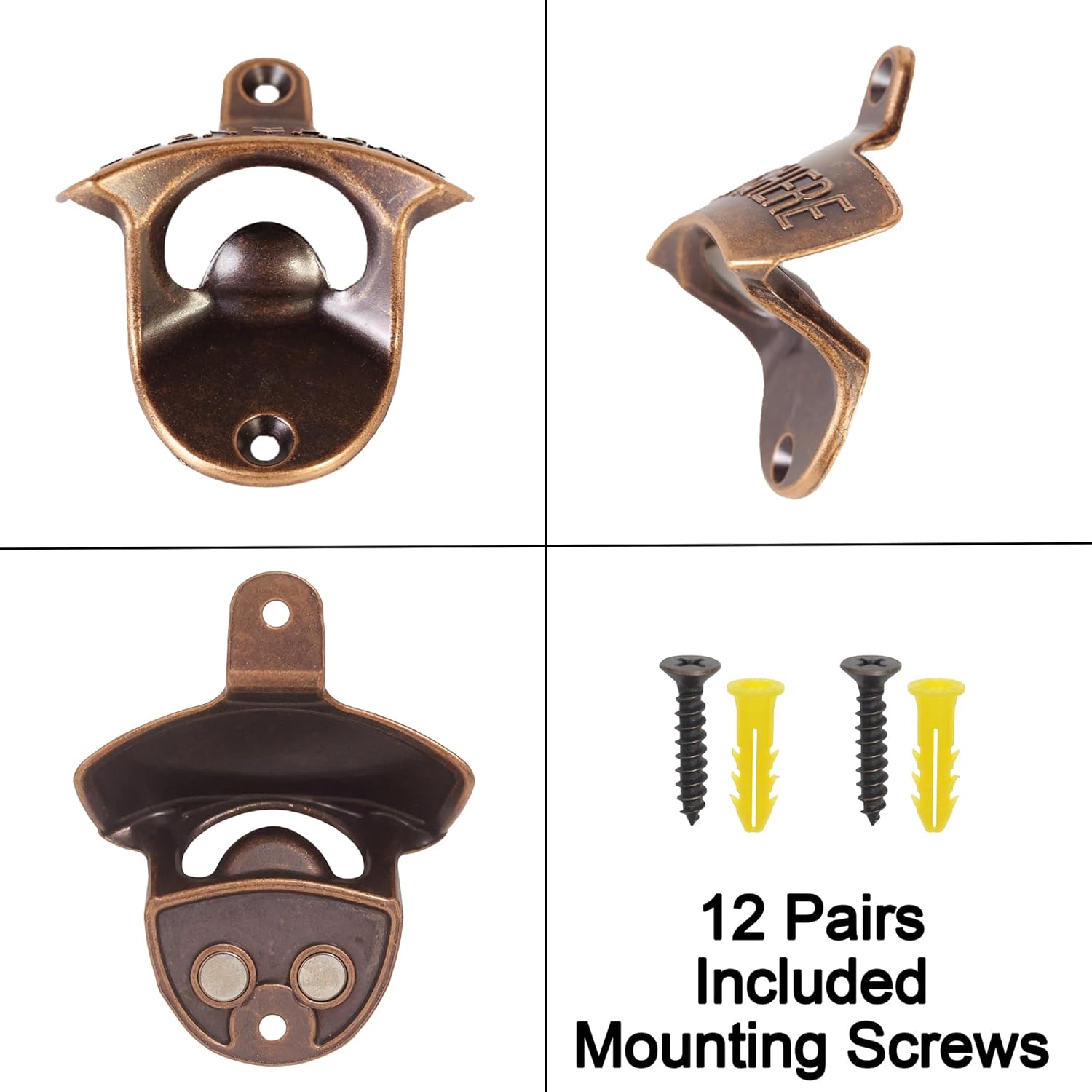 Magnetic Bottle Opener Wall Mount Bulk 12 Packs Antique Copper Screw in Wall Beer Cap Opener with Manget for Wood Caddy Board Backyard