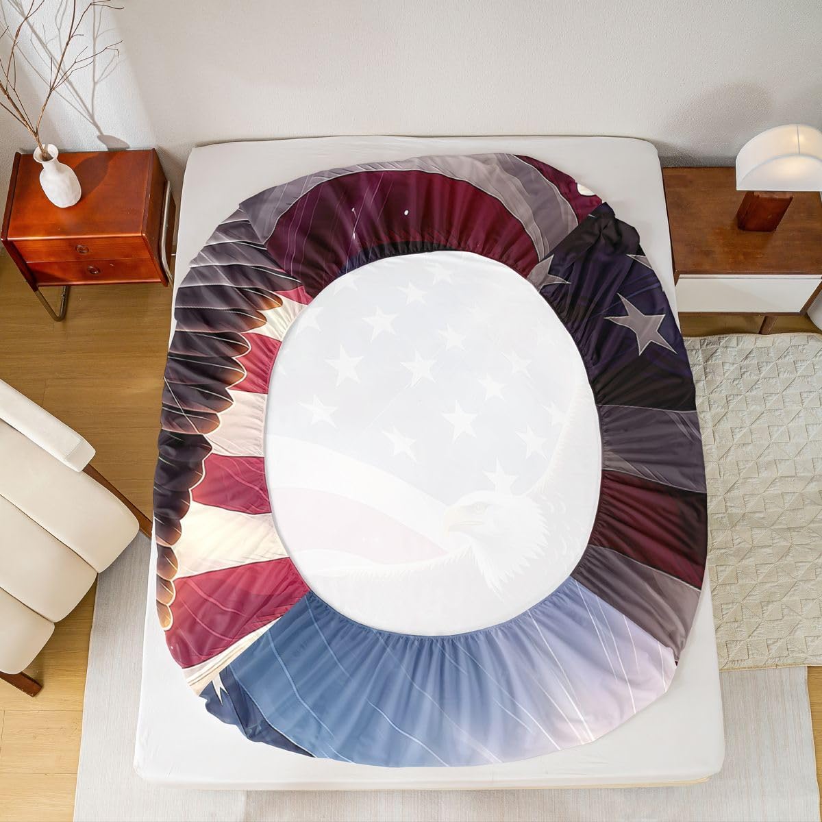 Erosebridal Flying Independent Eagles Sheet Set USA Flag Twin Sheets Set for Toddler Boys,American Anniversary Red Blue Stars Fitted Sheet