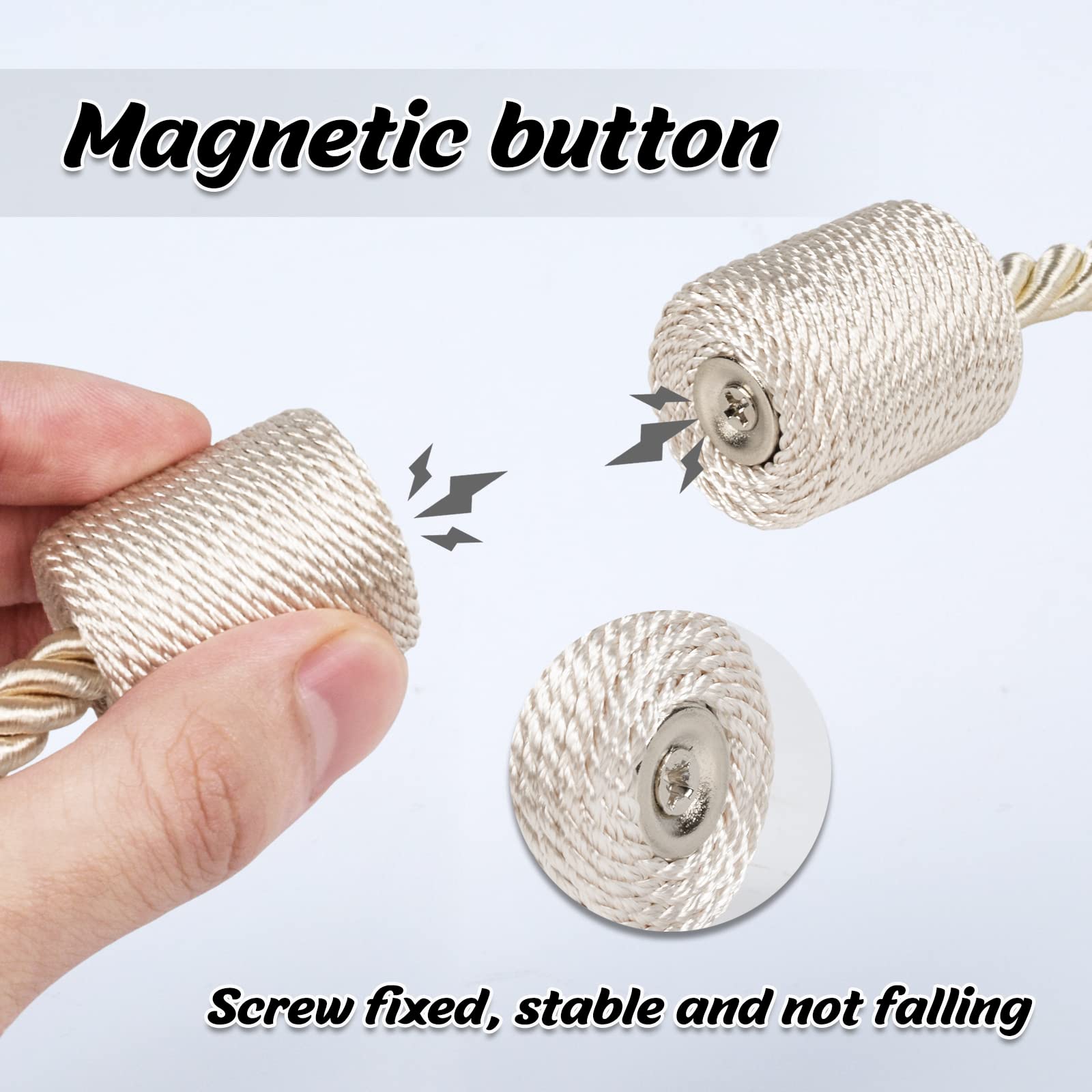 NAHUAA Raffhalter Magnetisch 4er Set - Vorhanghalter Beige, 47cm Für Gardinen