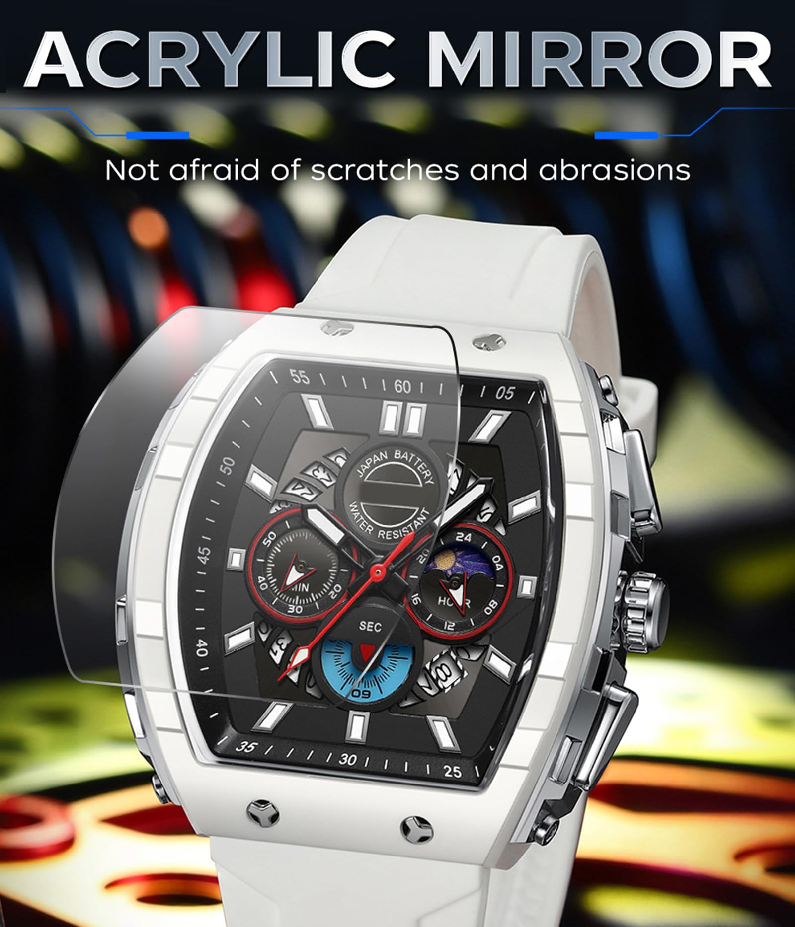 findtime Orologio da polso da uomo, cronografo, grande, sportivo, quadrato, da uomo, militare, analogico, al quarzo, data, orologio sportivo di lusso, per uomini, quadrante luminoso, design
