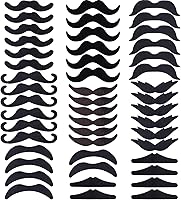 Vista 1 de HESTYA 48 piezas de bigotes falsos a granel, autoadhesivas, novedad de bigotes, calcomanías de bigotes de pirata francés, disfraz de barba