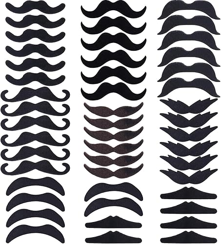 HESTYA 48 piezas de bigotes falsos a granel, autoadhesivas, novedad de bigotes, calcomanías de bigotes de pirata francés, disfraz de barba para