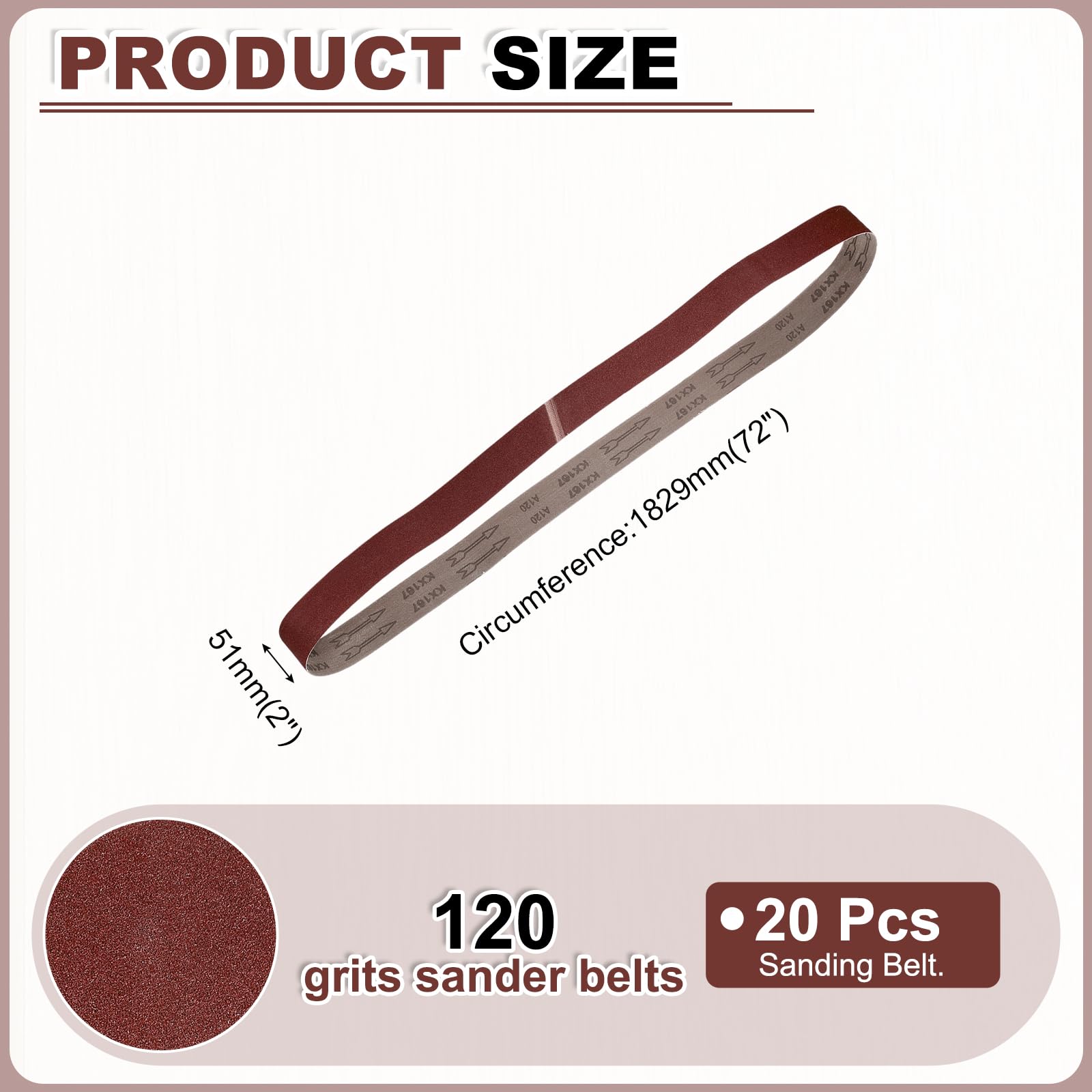QUARKZMAN 50mm x 1829mm Bandas de Lija Set, 20pcs Cintas Abrasivas 120 Grano Correa para Lijadoras Óxido Aluminio para Carpintería Pulido de Metal Afilador de Cuchillo