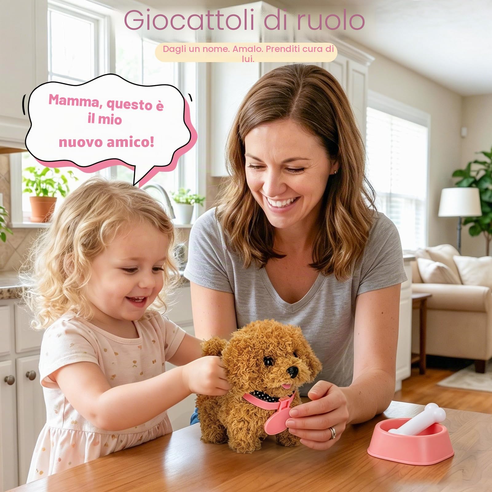 Dreamon Cagnolino Che Abbaia e Cammina Cane Giocattolo Che Cammina e Abbaia Con Cuccia Accessori per la cura degli animali domestici Regalo Bambina 3 4 5 Anni