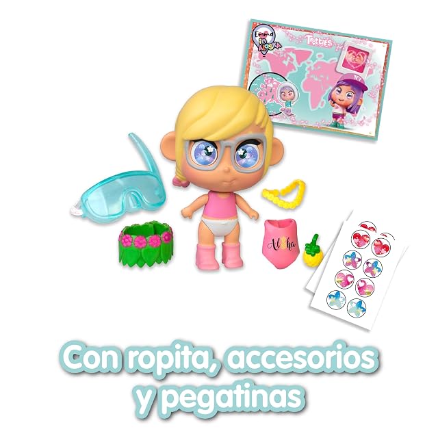 Foto 4 de 8 de Trotties - Travel Outfits Mini Lucy, 1 Mini muñeca, ropita de Verano y Accesorios de Playa como Gafas…