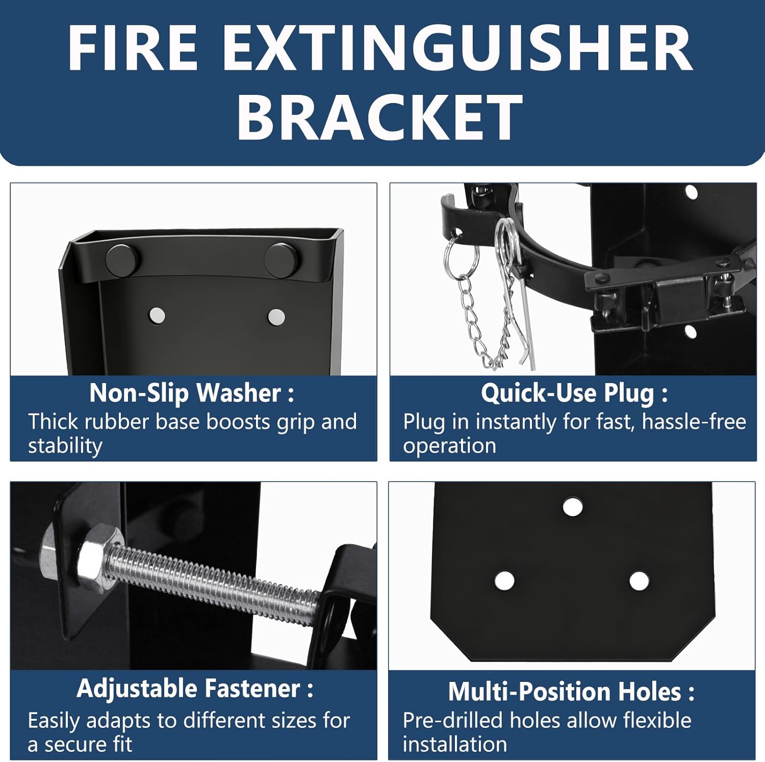 Fire Extinguisher Bracket, Heavy Duty Fire Extinguisher Wall Mount St12 Steel, Fits 20lb Dry/10lb CO2 Extinguisher Holder for School,Garage,Truck,Boat (Black, 20LB)