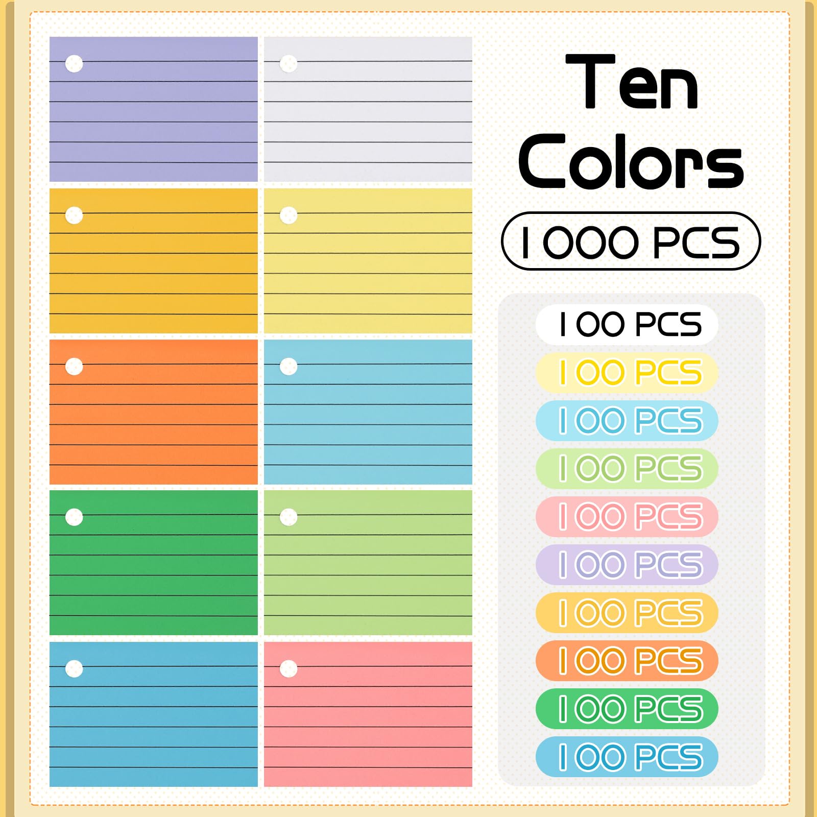 1200 vellen indexkaarten, A8, gelinieerd, 5,2 x 7,4 cm, kleine flashcards, 150 g/m², verdikt papier, kleurrijke leerkaarten, kleurrijke indexkaarten voor school, kantoor en thuis (6 kleuren, 200