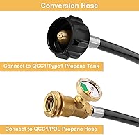 Vista 2 de WADEO Manguera de extensión de tanque de propano de 6 pies con calibre, incluye adaptador de tanque que convierte el tanque de propano POL de 100